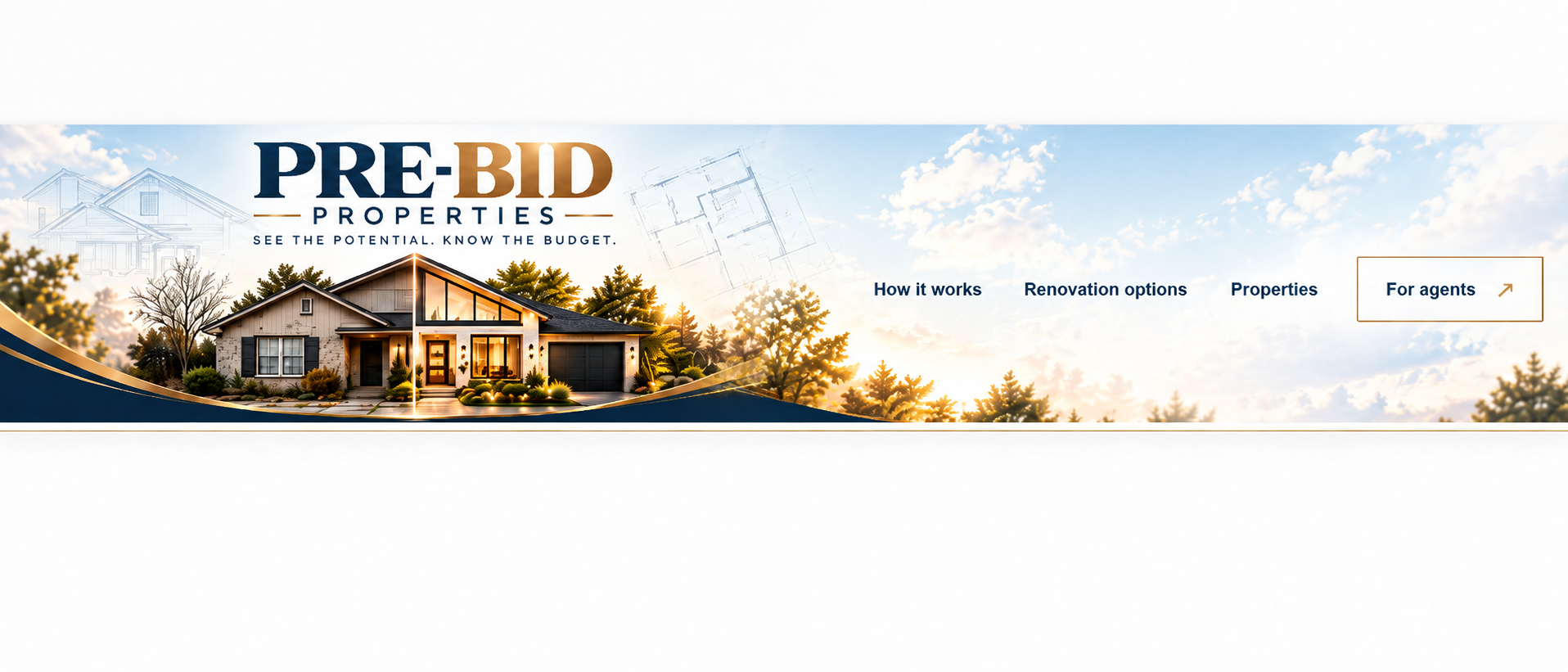 Pre-Bid Properties logo above a home shown before and after renovation